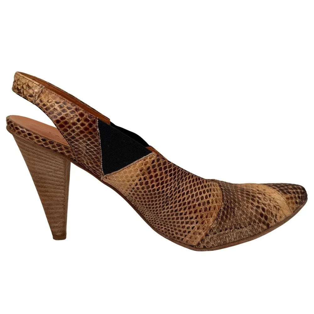 Latitude Femme Snake Leather Slingback Heels Made in Italy Pointed Toe EU 38.5 8